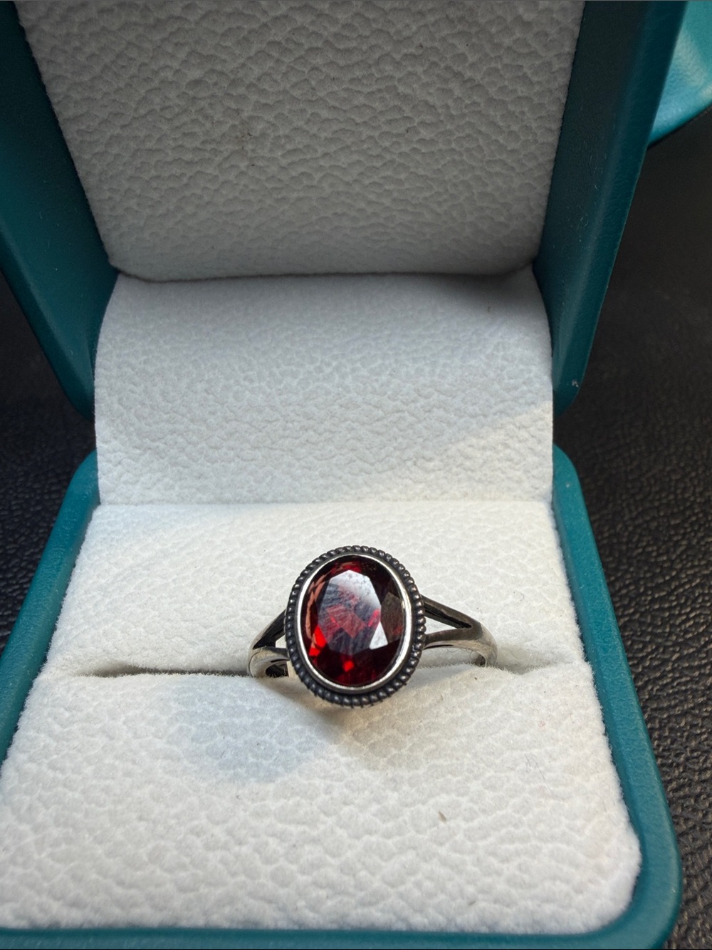 Sterling Silver Oval Red Garnet-Style Halo Ring - Women's Jewelry